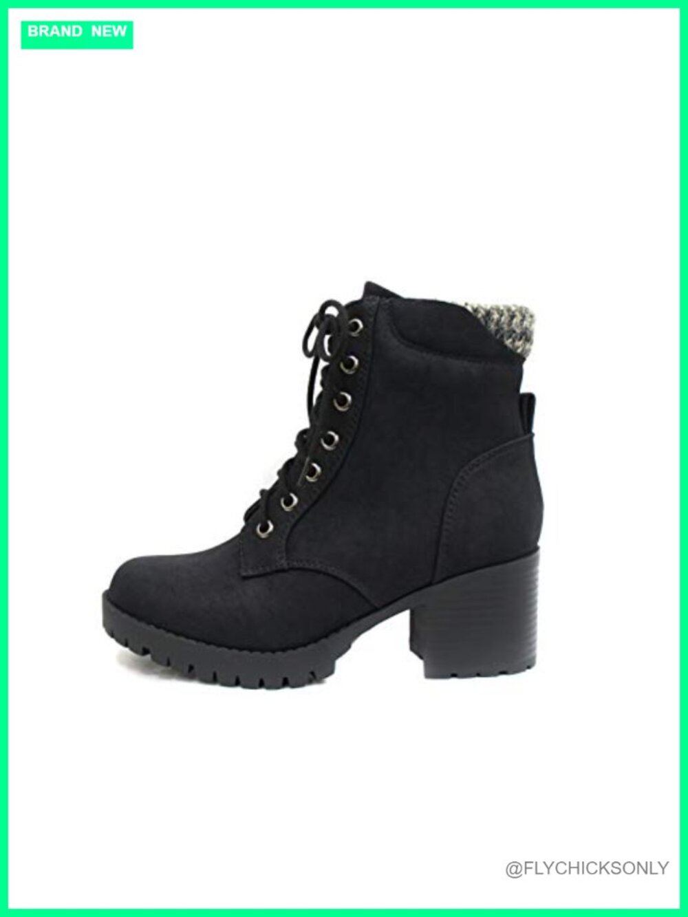 Combat Ankle Boots Lug Sole Chunky Heel Lace Up Side Zipper
